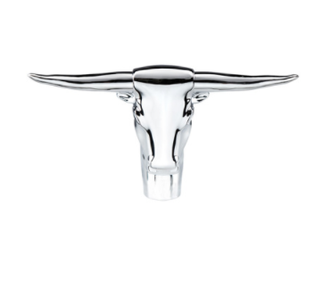 DIE-CAST LONG HORN BULL HOOD ORNAMENT - CHROME -72034