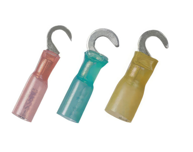 12-10 AWG #10 STUD CS HEAT SHRINK HOOK TERMINAL - YELLOW, 4 PCS - 98193