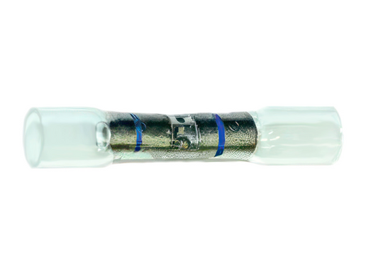 16-14 AWG CS Window Heat Shrink Butt Connector - Clear W/ Blue Stripe, 10 PCS 98141
