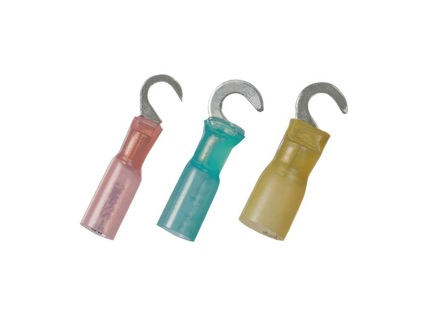 22-18 AWG #10 Stud CS Heat Shrink Hook Terminal - Red, 5 PCS 98155