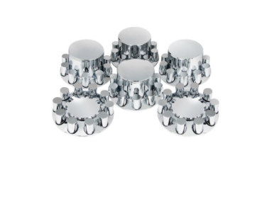 Dome Axel Cover Combo Kit W/ 33MM Cylinder Thread-On Nut Covers Chrome-10317