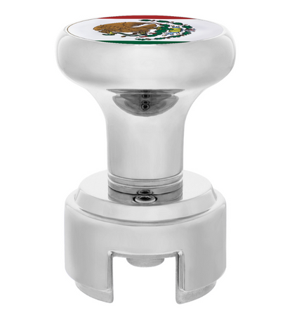 Thread-On Gearshift Knob W/ 13/15/18 Speed Adapter & Mexican Flag Sticker Chrome - 70794