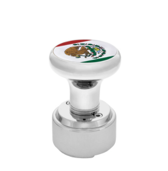 Thread-On Gearshift Knob w/ 9/10 Speed Adapter & Mexico Flag Sticker Chrome - 70826