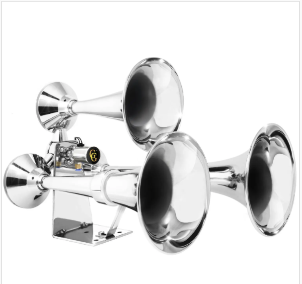 Chrome Heavy Duty Deluxe Train Horn W/ Stainless Steel “L” Base Bracket 12V  -  69991