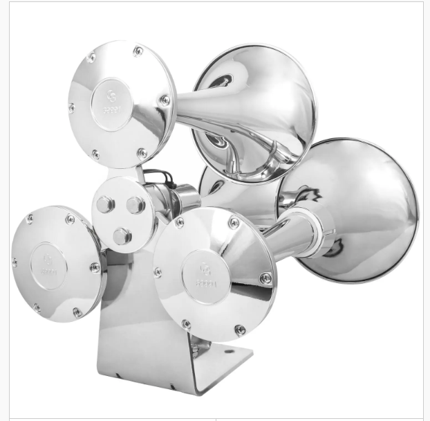 Chrome Heavy Duty Deluxe Train Horn W/ Stainless Steel “L” Base Bracket 12V  -  69991