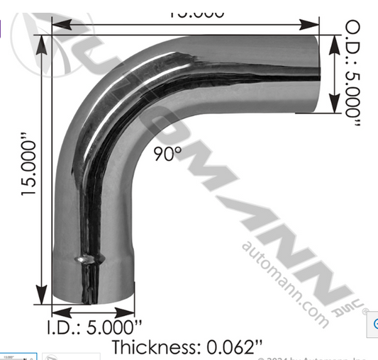 Exhaust Elbow 5in 90 Deg ID-OD Chrome - 562.U4590E15C