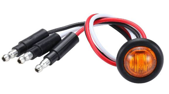 3/4" Round 3 Diode Amber LED Dual Function Side Marker Light w/Grommet & 3 Wire 180 Bullet Connector  - MTLED0700ADF-BLT