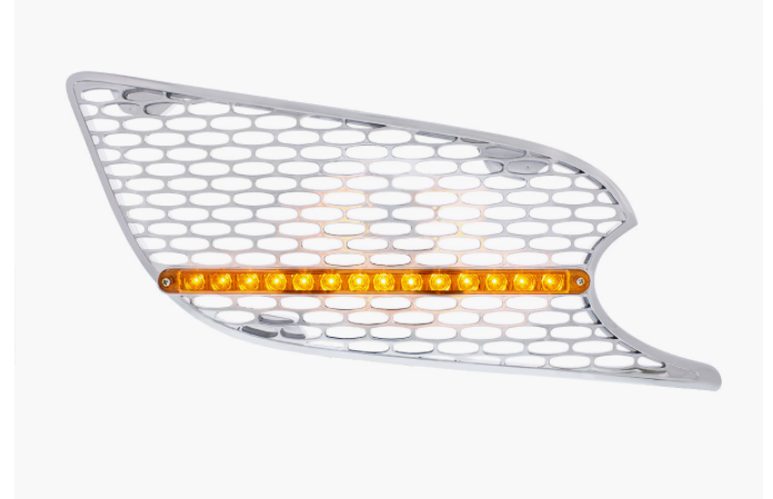 Chrome Air Intake Grille With LED Light For 2012-2021 Peterbilt 579 (Passenger) - Amber LED/Amber Lens-Item No.41781