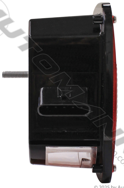 Right-hand LED stop/turn/tail box light with red lens, backup LEDs, and license window, Metri-Pack 2-stud mount.