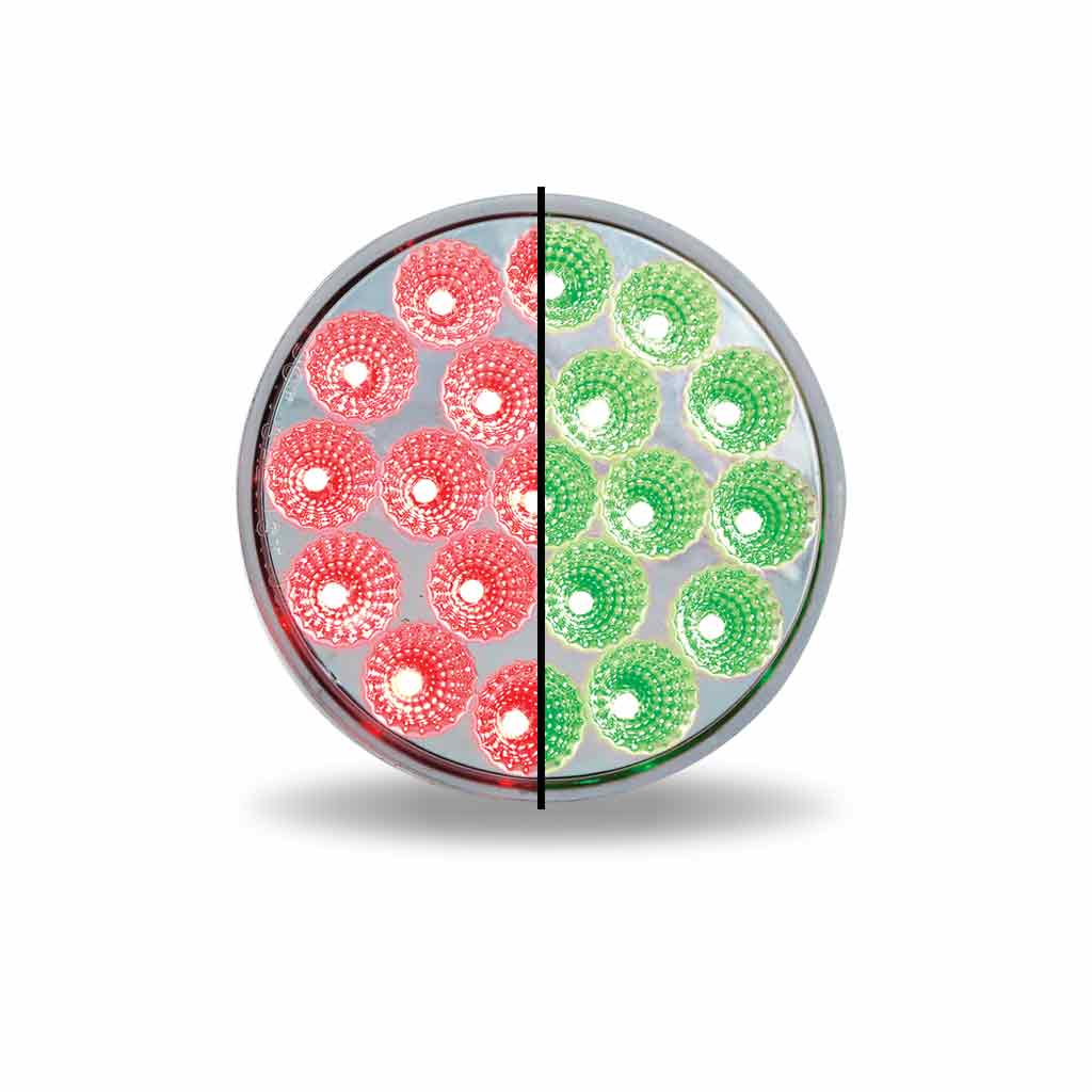 4 INCH  DUAL REVOLUTION RED STOP, TURN & TAIL TO GREEN AUXILIARY LED LIGHT  -  TLED-4XRG