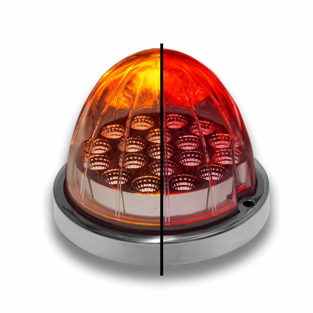 DUAL REVOLUTION AMBER/RED WATERMELON LED WITH REFLECTOR CUP & LOCK RING (19 DIODES)  -  TLED-WXAR