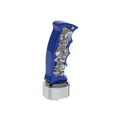 Thread-On Skulls Pistol Grip Gearshift Knob With Chrome 9/10 Speed Adapter Indigo Blue With Chrome Skulls - 70835
