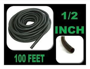 Black 1/2 inch diameter poly split loom tubing, 100-foot roll for wire protection