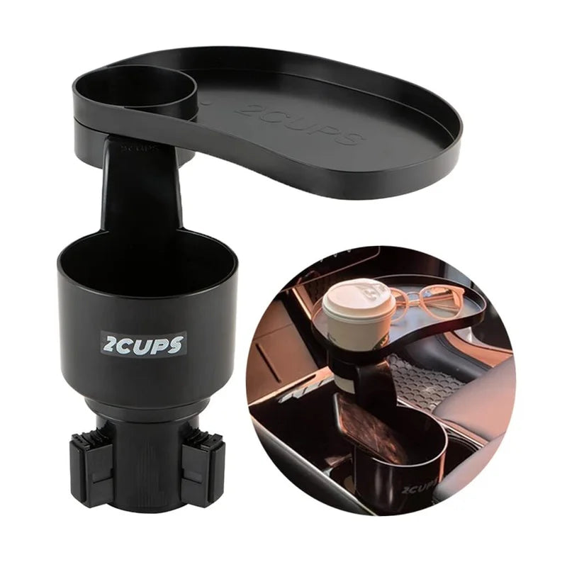 Black Car Cup Holder Expander and Attachable Tray